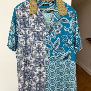 Tasso Elba Blue Casual Button Down Shirt with Vibrant Patterns